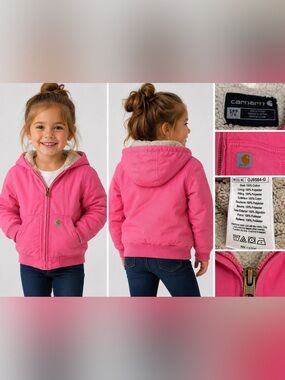 Carhartt Girls Pink Sherpa Lined Hooded Jacket Coat Size 7/8 Small Warm